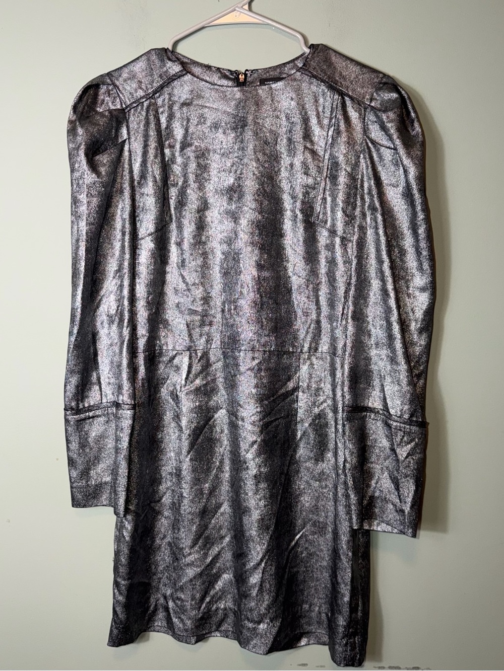 Something Navy‎ Women’s Metallic Silver Long Sleeve Shift Dress Medium